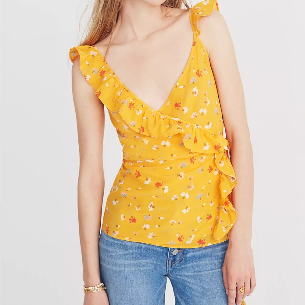 Madewell Silk Wrap Cami Top Painted Carnations